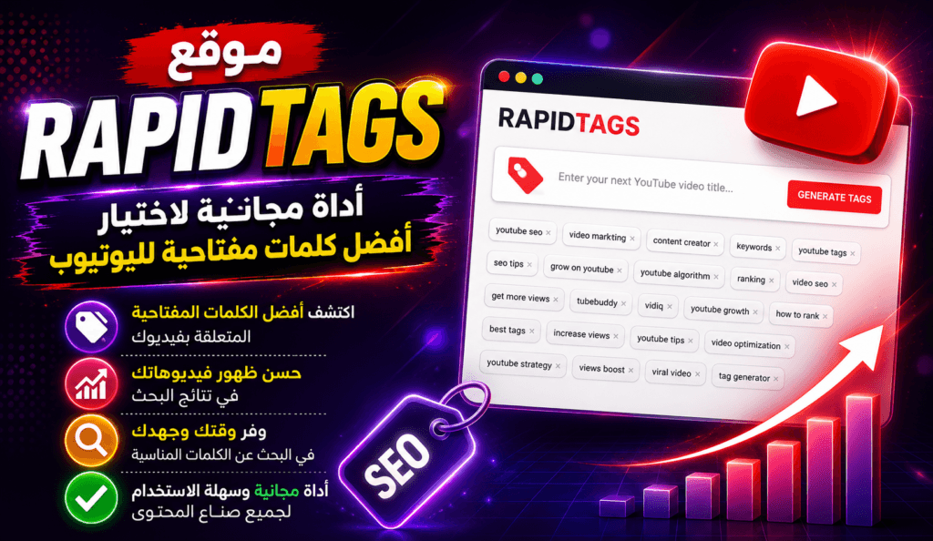 موقع RapidTags: أداة مجانية لاختيار أفضل كلمات مفتاحية لفيديوهات يوتيوب