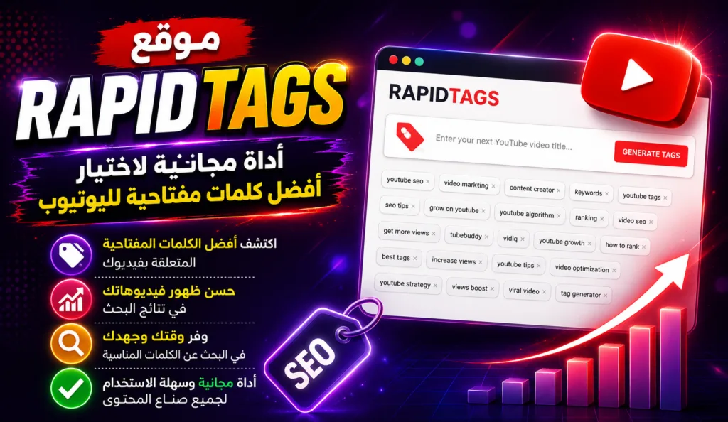 موقع RapidTags: أداة مجانية لاختيار أفضل كلمات مفتاحية لفيديوهات يوتيوب
